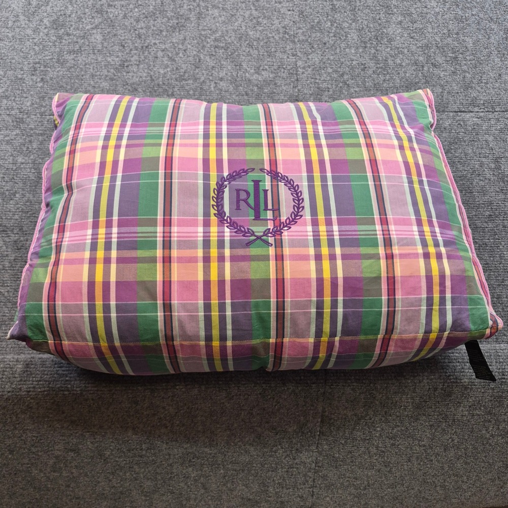Vintage Lauren Ralph Lauren Plaid Throw Pillow RLL Embroidered Crest